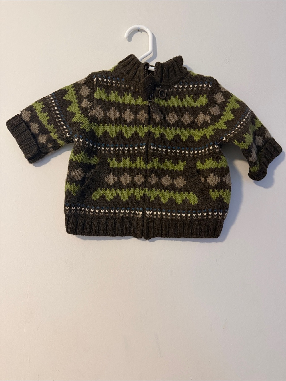 Janie and Jack Brown & Green Fair Isle Zip Sweater